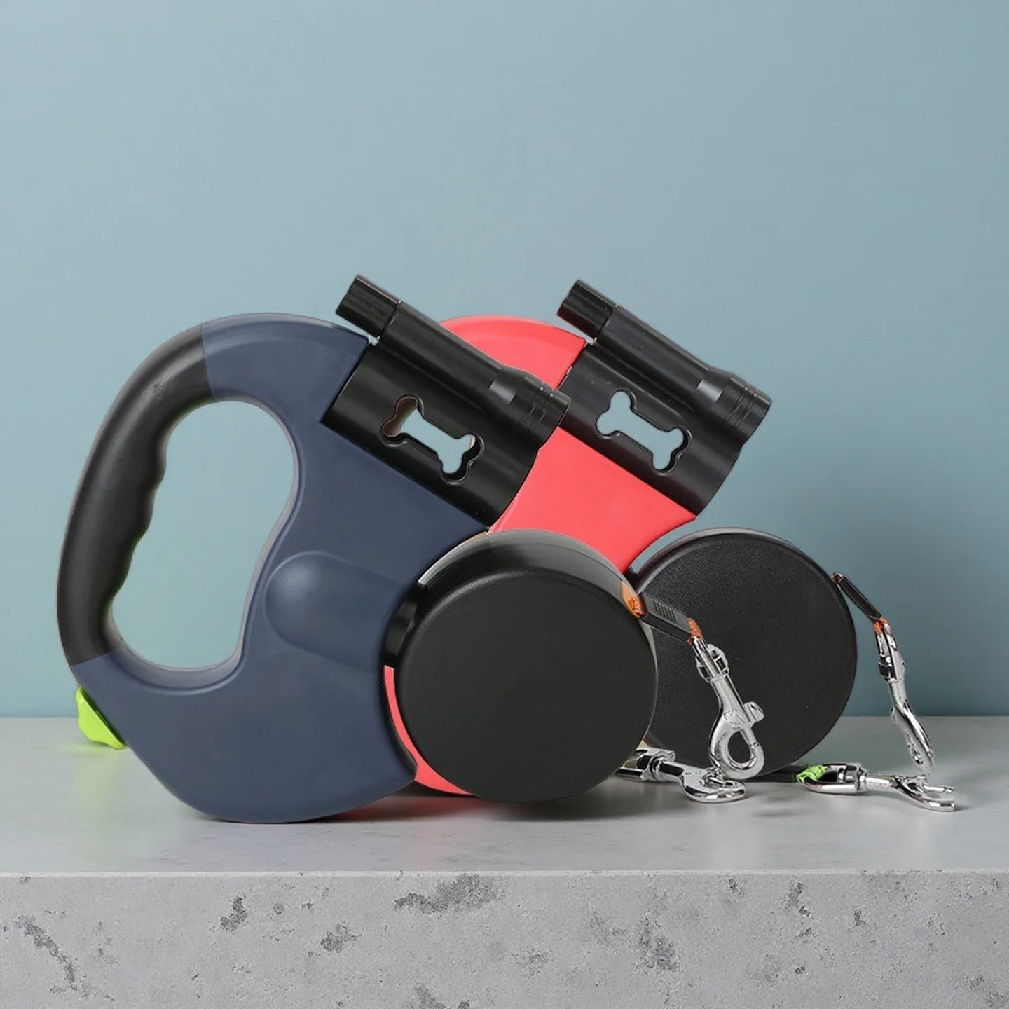 Dual Retractable Dog Leash with LED & 360° Tangle-Free Swivel